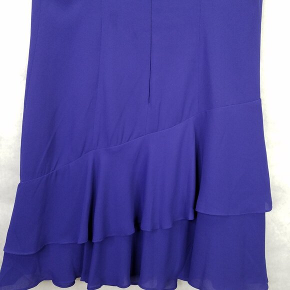 Karen Millan Mini Dress Sz 6 Floral Applique Beads Taffeta Purple Ruffle Tiered - Picture 13 of 16
